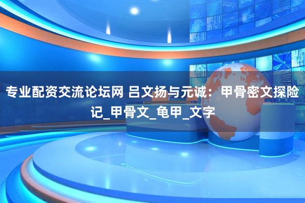 专业配资交流论坛网 吕文扬与元诚：甲骨密文探险记_甲骨文_龟甲_文字